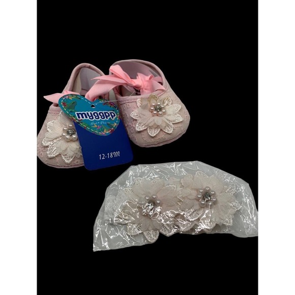 Myggpp Baby Mary Jane Bowknot Pink Eyelet Floral Princess Soft Shoes 12-18 Mth‎ - Picture 1 of 7